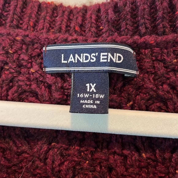 Maroon Lands End warm chunky cable knit wool blend sweater size 1X - Picture 4 of 10